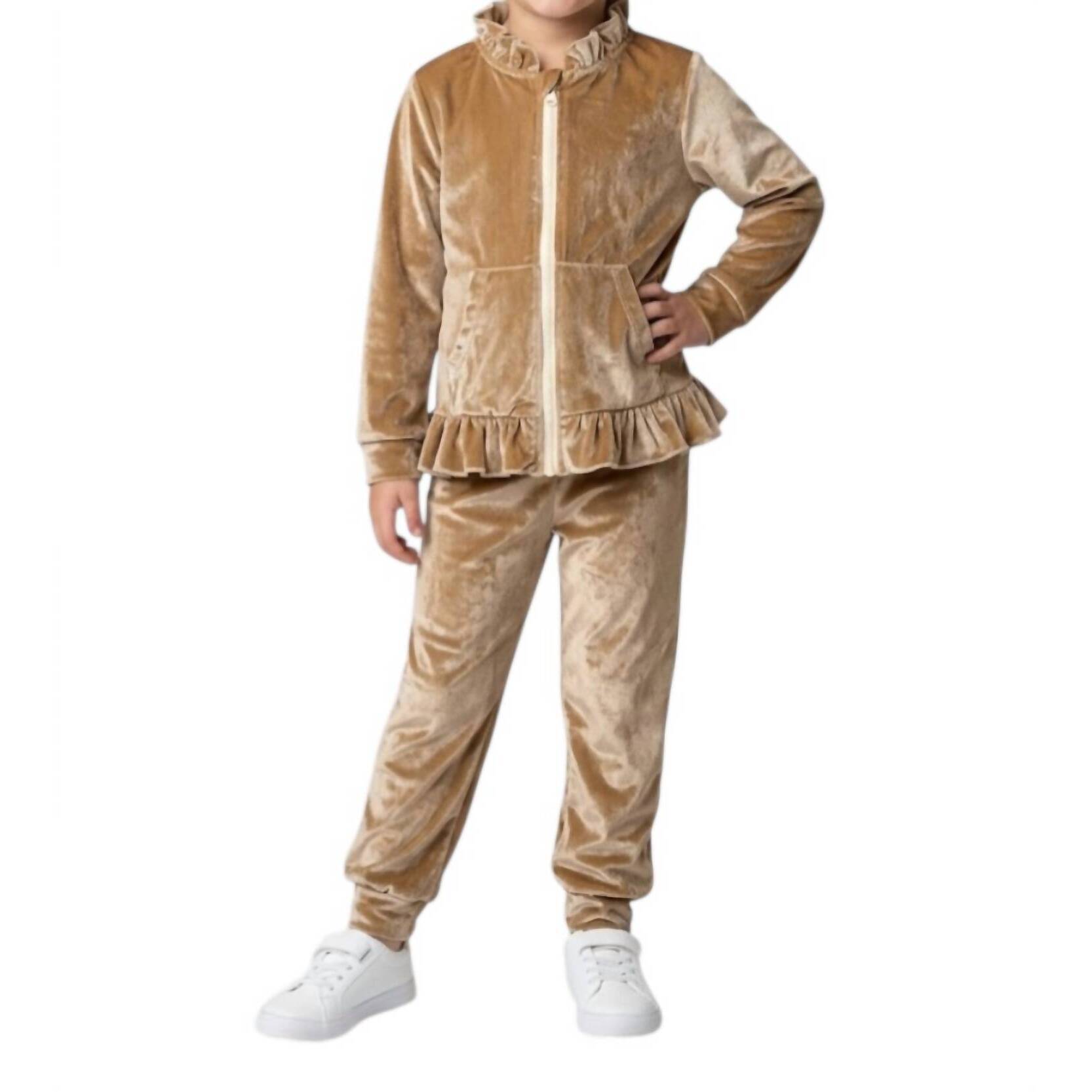 New Emma Jean Girls' Velvet Tracksuit Set In Gold